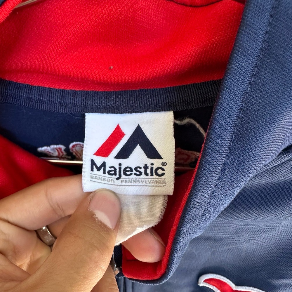 Majestic Jacket Mens Size Large Red Blue Track Vintage 90s Spell Out Zipper MLB - Picture 3 of 6